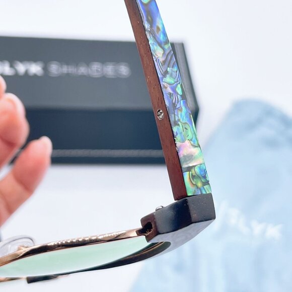 Slyk Shades Abalone Shell Design Polarized Sunglasses Rose Gold Accents Wooden A - Picture 5 of 11